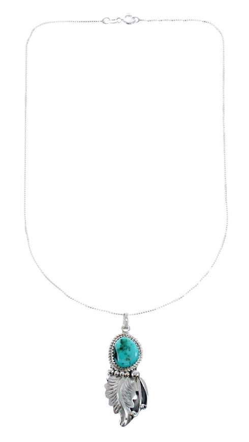 Sterling Silver Leaf Navajo Turquoise Pendant 16" Box Italian Chain Necklace Set AX127635